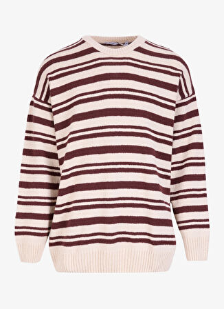 Mustang Bisiklet Yaka Loose Fit Çizgili Kahve - Bej Erkek Kazak M4WM-KZK-1622