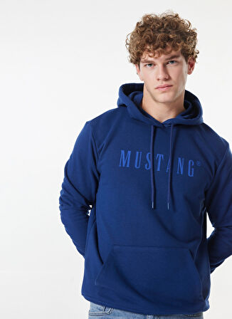 Mustang Lacivert Erkek Kapüşon Relaxed Baskılı Sweatshirt M4WM-SWT-1980