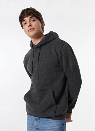 People By Fabrika Antrasit Erkek Kapüşon Basic Düz Sweatshirt SPBF4WM-SWT 5054