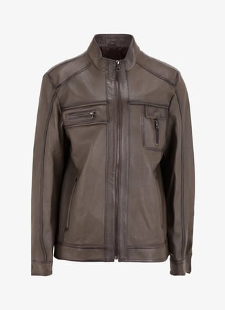 Fabrika Haki Erkek Slim Fit Düz Deri Mont 0-99