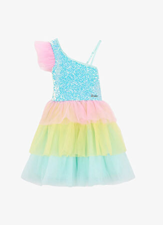 Barbie Pullu Çok Renkli Kız Çocuk Abiye Elbise BRB5SG-ELB6505