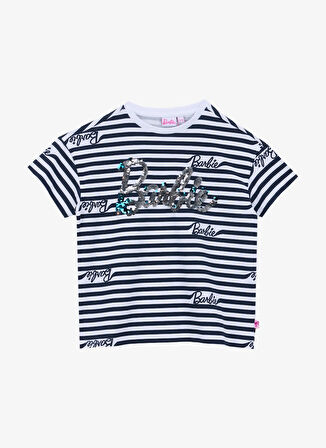 Barbie Desenli Ekru - Lacivert Kız Çocuk T-Shirt BRB5SG-TST6002
