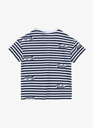 Barbie Desenli Ekru - Lacivert Kız Çocuk T-Shirt BRB5SG-TST6002