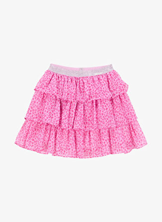 Barbie Lastikli Bel Normal Pembe Leopar Desenli Kısa Kız Çocuk Etek BRB5SG-ETK6510