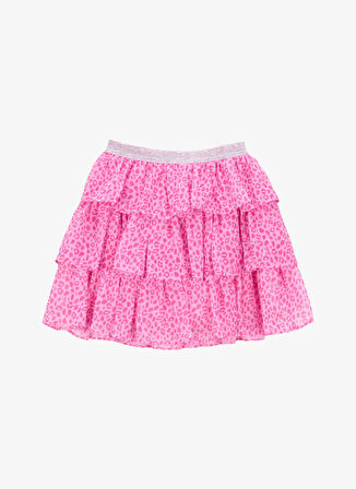 Barbie Lastikli Bel Normal Pembe Leopar Desenli Kısa Kız Çocuk Etek BRB5SG-ETK6510