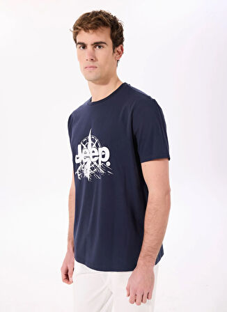 Jeep Bisiklet Yaka Baskılı Lacivert Erkek T-Shirt J5SM-TST7350