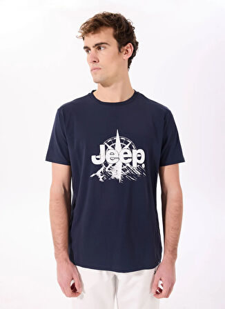 Jeep Bisiklet Yaka Baskılı Lacivert Erkek T-Shirt J5SM-TST7350