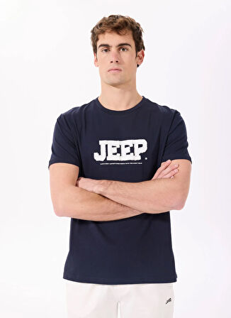 Jeep Bisiklet Yaka Baskılı Lacivert Erkek T-Shirt J5SM-TST7339