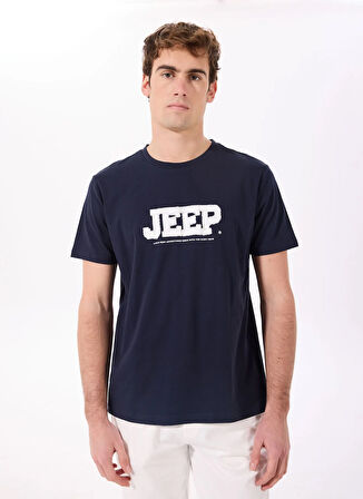 Jeep Bisiklet Yaka Baskılı Lacivert Erkek T-Shirt J5SM-TST7339