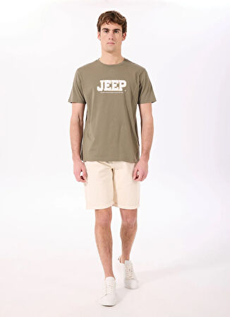Jeep Bisiklet Yaka Baskılı Haki Erkek T-Shirt J5SM-TST7339