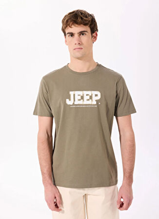Jeep Bisiklet Yaka Baskılı Haki Erkek T-Shirt J5SM-TST7339