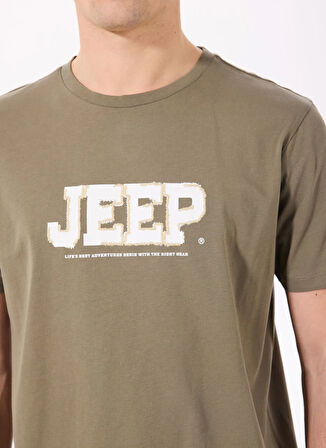 Jeep Bisiklet Yaka Baskılı Haki Erkek T-Shirt J5SM-TST7339