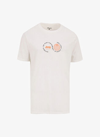Jeep Bisiklet Yaka Baskılı Beyaz Erkek T-Shirt J5SM-TST7325