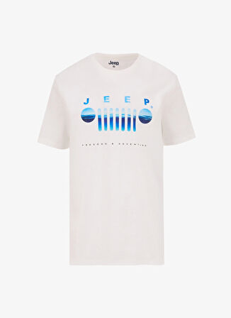 Jeep Bisiklet Yaka Baskılı Beyaz Erkek T-Shirt J5SM-TST7293