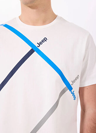 Jeep Bisiklet Yaka Baskılı Beyaz Erkek T-Shirt J5SM-TST7381