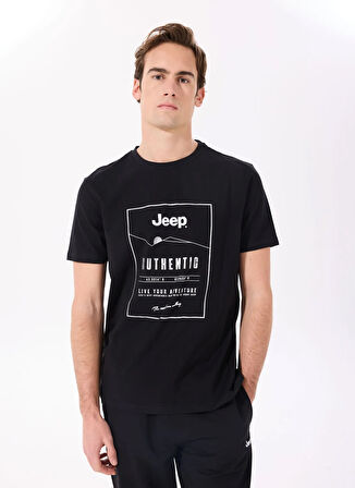 Jeep Bisiklet Yaka Baskılı Siyah Erkek T-Shirt J5SM-TST7395