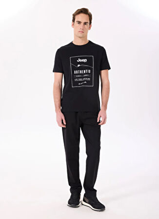 Jeep Bisiklet Yaka Baskılı Siyah Erkek T-Shirt J5SM-TST7395