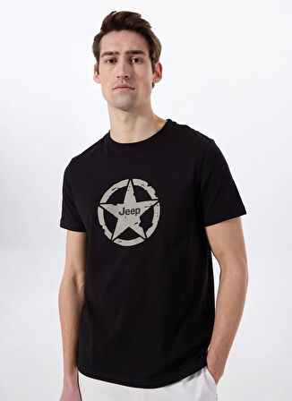 Jeep Bisiklet Yaka Baskılı Siyah Erkek T-Shirt J5SM-TST7378