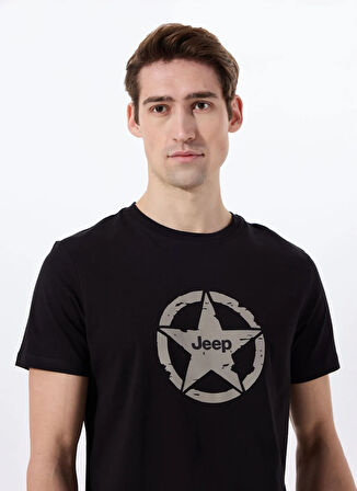 Jeep Bisiklet Yaka Baskılı Siyah Erkek T-Shirt J5SM-TST7378