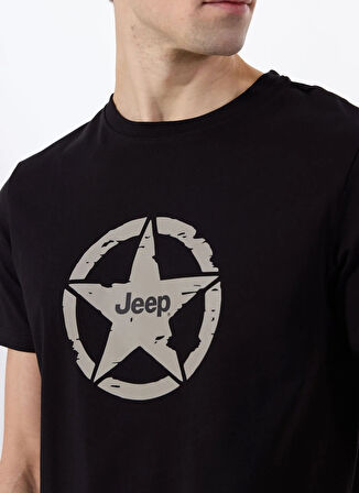 Jeep Bisiklet Yaka Baskılı Siyah Erkek T-Shirt J5SM-TST7378
