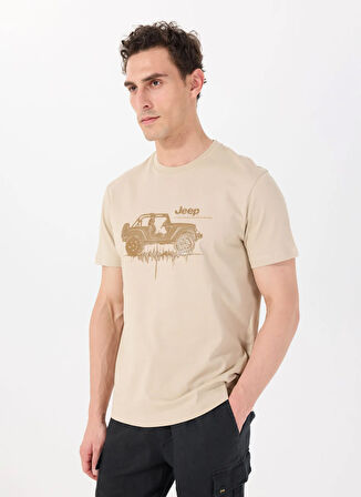 Jeep Bisiklet Yaka Baskılı Deve Tüyü Erkek T-Shirt J5SM-TST7385