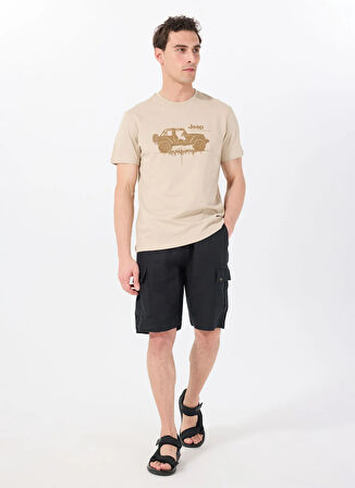 Jeep Bisiklet Yaka Baskılı Deve Tüyü Erkek T-Shirt J5SM-TST7385