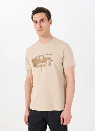 Jeep Bisiklet Yaka Baskılı Deve Tüyü Erkek T-Shirt J5SM-TST7385