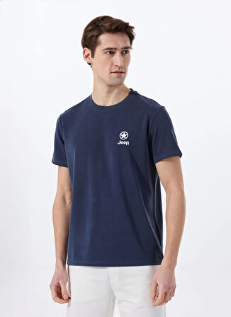 Jeep Bisiklet Yaka Baskılı Lacivert Erkek T-Shirt J5SM-TST7288