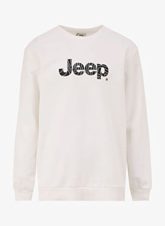 Jeep Bisiklet Yaka Baskılı Ekru Erkek Sweatshırt J5SM-SWT7306