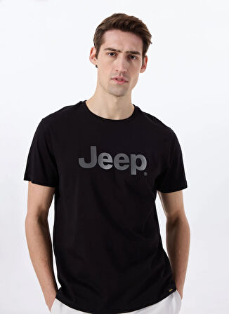 Jeep Bisiklet Yaka Baskılı Siyah Erkek T-Shirt J5SM-TST7290