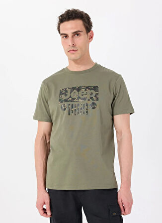 Jeep Bisiklet Yaka Baskılı Haki Erkek T-Shirt J5SM-TST7309