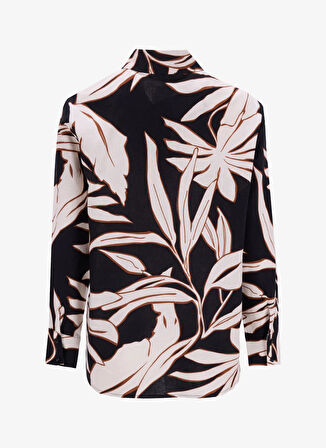 Fabrika Comfort Rahat Gömlek Yaka Desenli Bej - Siyah Kadın Gömlek FC5SL-GML0146