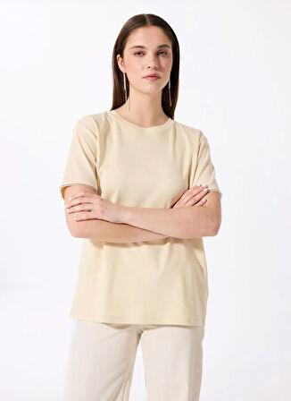 Bej Kadın Relaxed Taşlı T-Shirt FC5SL-TST0217