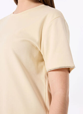 Bej Kadın Relaxed Taşlı T-Shirt FC5SL-TST0217