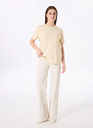 Bej Kadın Relaxed Taşlı T-Shirt FC5SL-TST0217