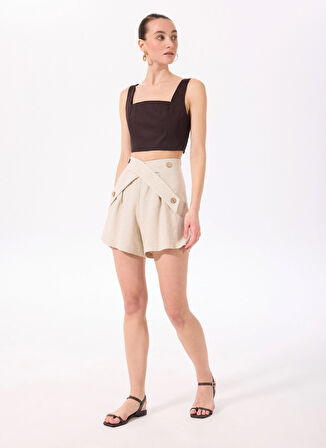Bej Kadın Relaxed Piliseli Şort F5SL-SHT0403