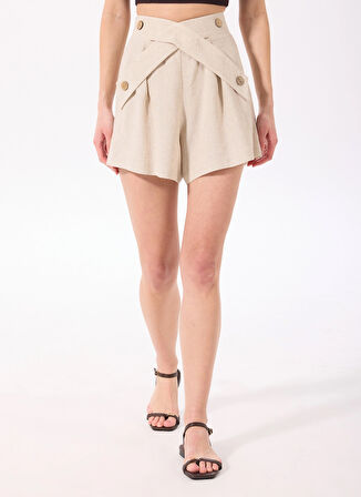 Bej Kadın Relaxed Piliseli Şort F5SL-SHT0403
