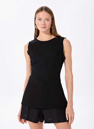 Fabrika Bisiklet Yaka Düz Siyah Kadın Bluz F5SL-BLZ0050