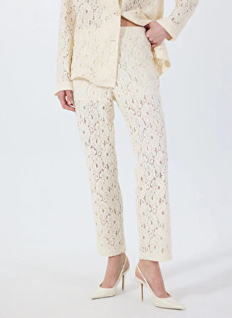 Fabrika Standart Bel Normal Beyaz Kadın Pantolon F5SL-PNT0036