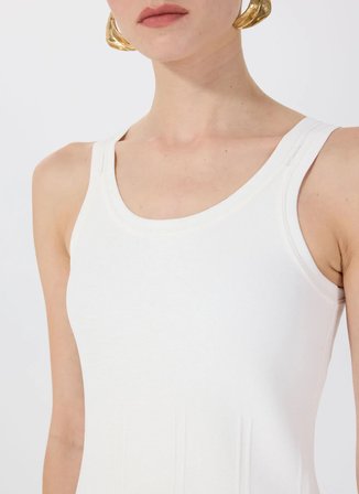Fabrika Beyaz U Yaka Kadın Dar Kalıp Triko Elbise F5SL-ELB0247