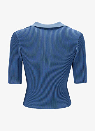 Fabrika Polo Yaka Dar Piliseli Mavi Kazak Kadın F5SL-KZK0248-K