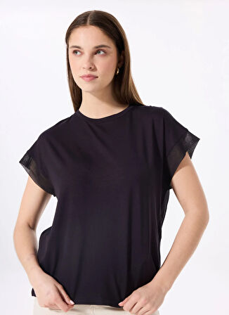 Siyah Kadın Bisiklet Yaka Loose Fit T-Shirt F5SL-TST0087