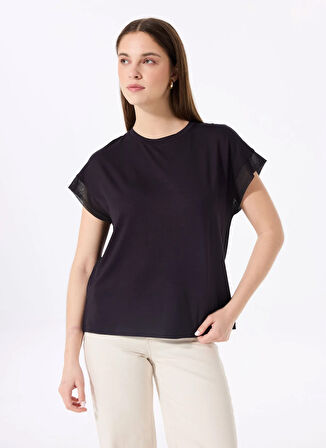 Siyah Kadın Bisiklet Yaka Loose Fit T-Shirt F5SL-TST0087