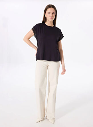 Siyah Kadın Bisiklet Yaka Loose Fit T-Shirt F5SL-TST0087