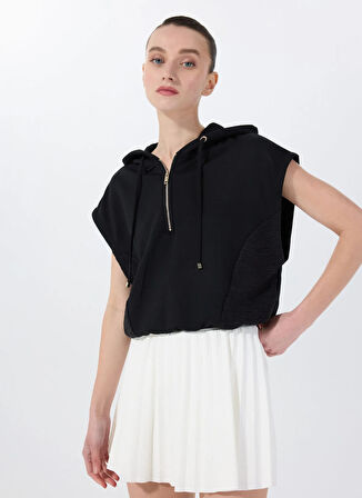 Fabrika Kapüşon Yaka Düz Siyah Kadın Sweatshırt F5SL-SWT0094