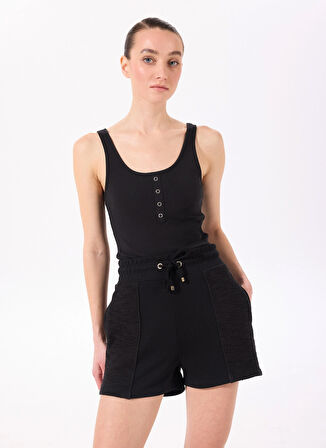 Siyah Kadın Relaxed Jakarlı Şort F5SL-SHT0095