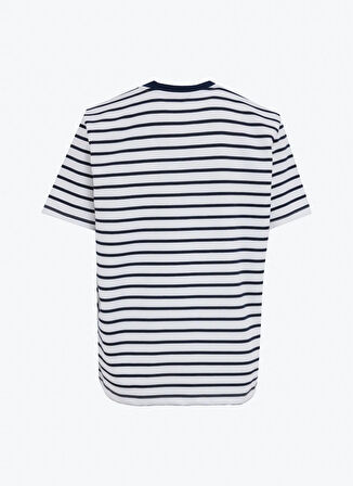 Fabrika Bisiklet Yaka Çizgili Ekru - Lacivert Kadın T-Shirt F5SL-TST0109