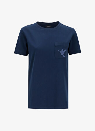Fabrika Bisiklet Yaka Nakışlı Lacivert Kadın T-Shirt F5SL-TST0086