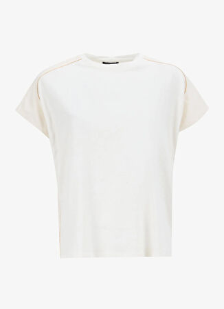 Fabrika Comfort Bisiklet Yaka Taşlı Ekru Kadın T-Shirt FC5SL-TST0116