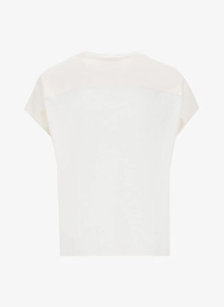 Fabrika Comfort Bisiklet Yaka Taşlı Ekru Kadın T-Shirt FC5SL-TST0116